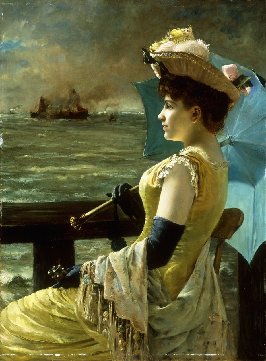 Alfred Émile Stevens - 187, Una signora con un parasole che guarda il mare
